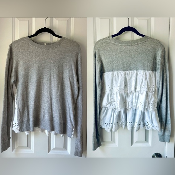 Joie Tops - Joie Mixed Media Sweatshirt - Grey/White - Size Small